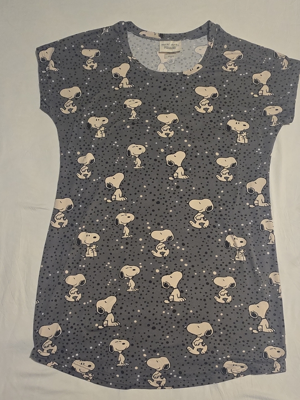 Munki Munki Peanuts Snoopy Sleepshirt Gray Graphic Print Short Sleeve M